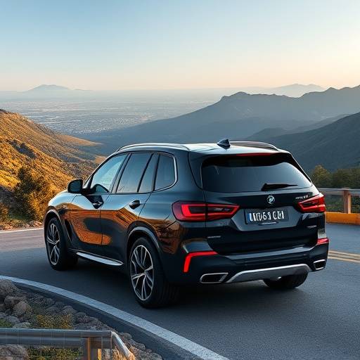 BMW X5 negro en una carretera de montaña con vistas panorámicas en la Comunidad Valenciana.