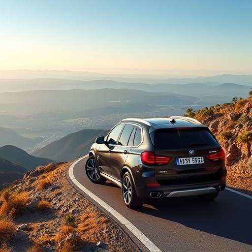 BMW X5 negro en una carretera de montaña con vistas panorámicas en la Comunidad Valenciana.